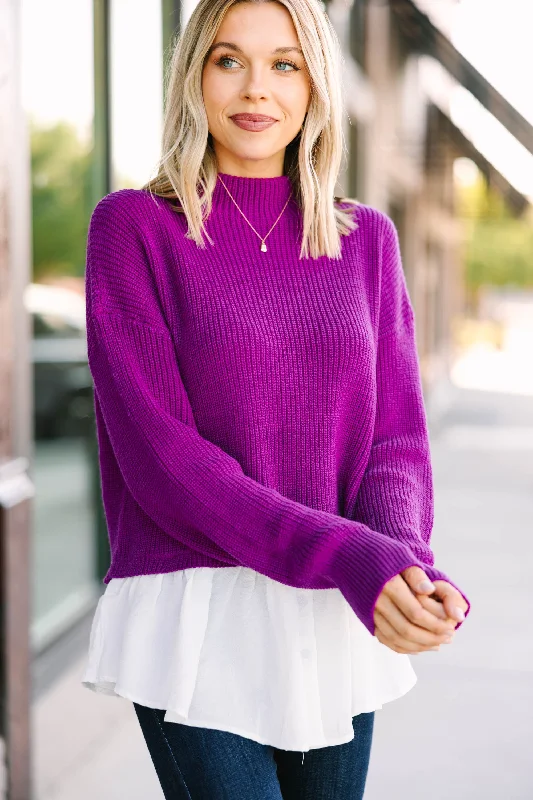 boho loose pullover sweater -Focus On You Magenta Purple Layered Sweater