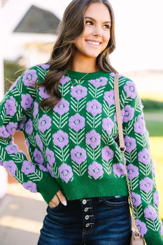 steel refined pullover sweater -Free Spririt Emerald Green Floral Sweater