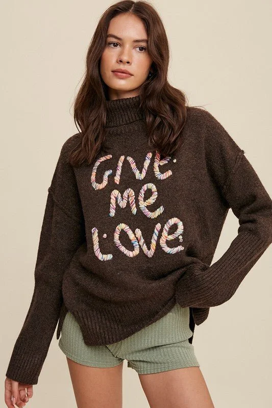 scarlet radiant pullover sweater -Give Me Love Stitched Mock Neck Sweater