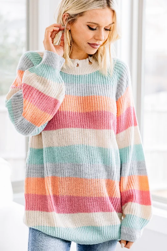 vented hearty pullover sweater -Happy Day Mauve Pink Striped Sweater