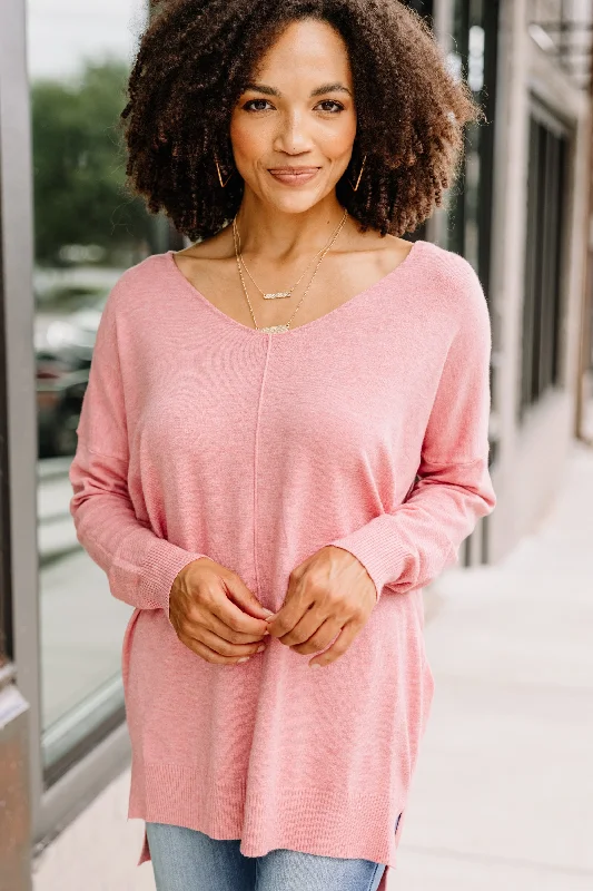 airy thick pullover sweater -I Could Be Heather Dust Rose Pink Sweater