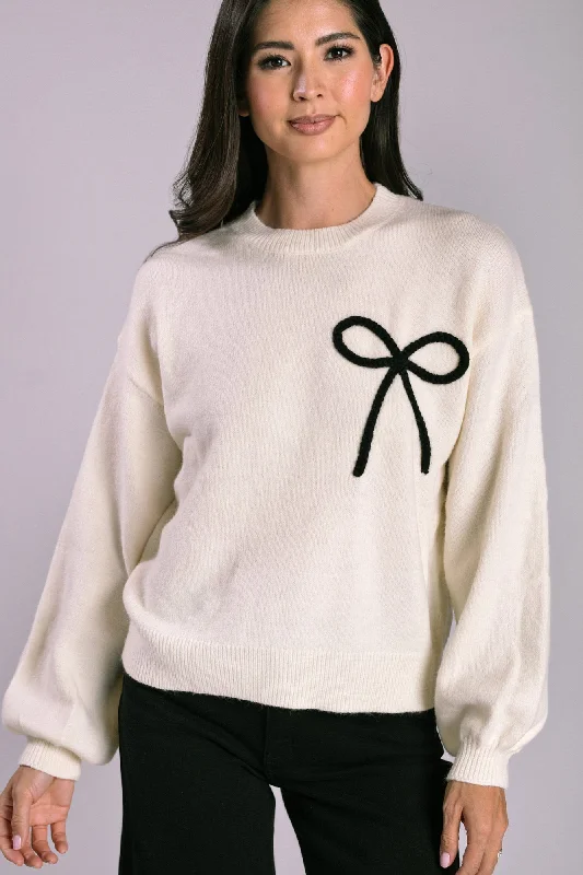 crisp rest pullover sweater -Leanne Bow Embroidered Sweater