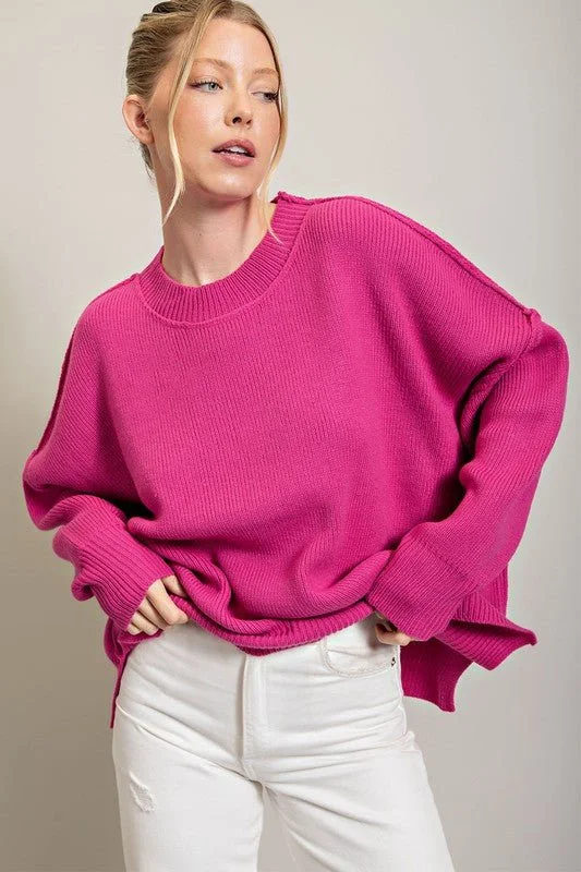 all-fit cozy pullover sweater -Long Sleeve Ribbed Sweater