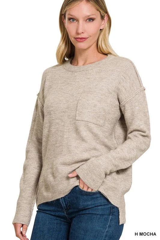 ocean airy pullover sweater -Hi Low Hem Sweater