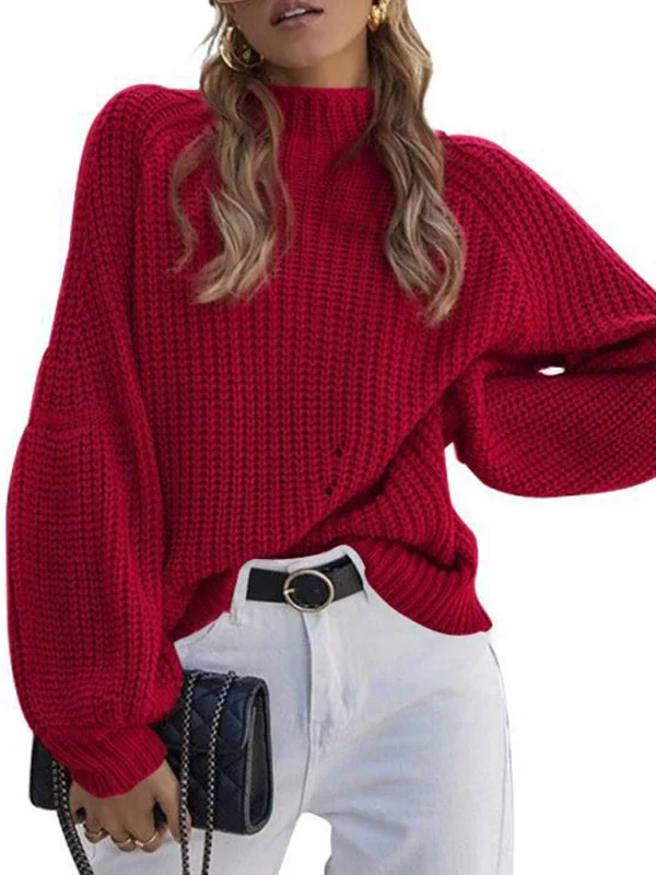 ombre vivid pullover sweater -TastyHottie - New women's solid color loose half turtleneck sweater