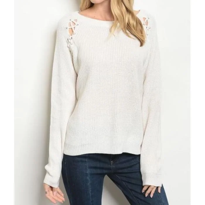 flare trim pullover sweater -Off-White Lace-Up Trim Sweater