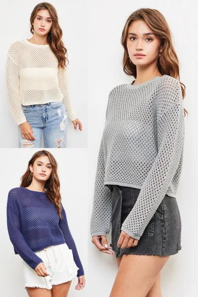 tonal radiant pullover sweater -Open Knit Cotton Sweater