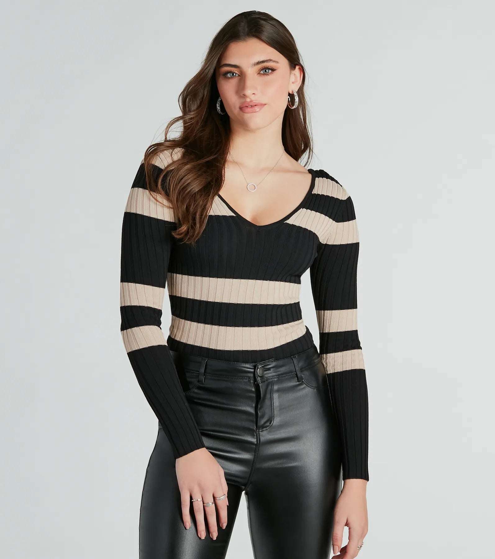 topaz thick pullover sweater -Perfect Reasons V-Neck Striped Sweater Top