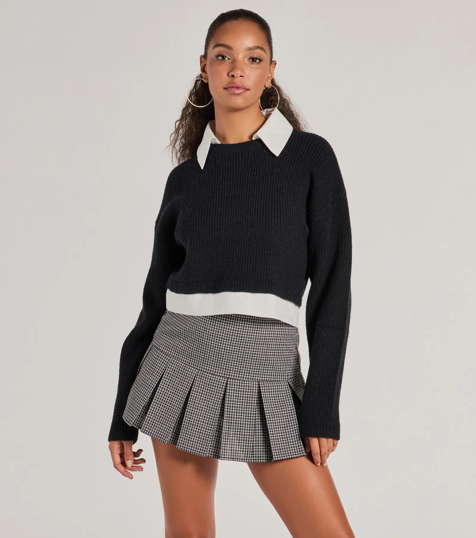 moss hearty pullover sweater -Preppy Aesthetic Collared Crew Neck Sweater