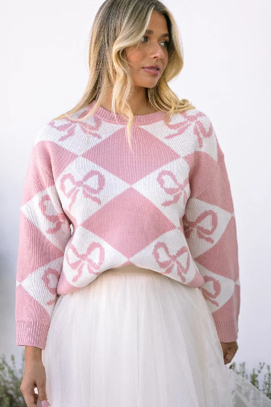 ocean airy pullover sweater -Rosa Checkered Bow Sweater