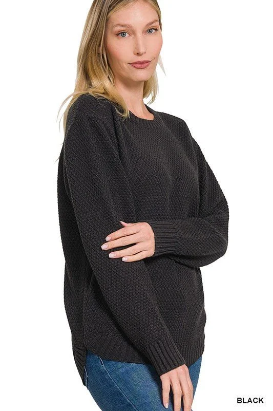 olive bold pullover sweater -Round Neck Sweater