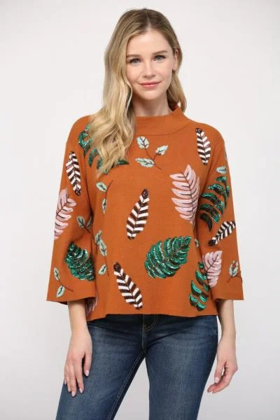 shore light pullover sweater -Sequin Foliage Sweater