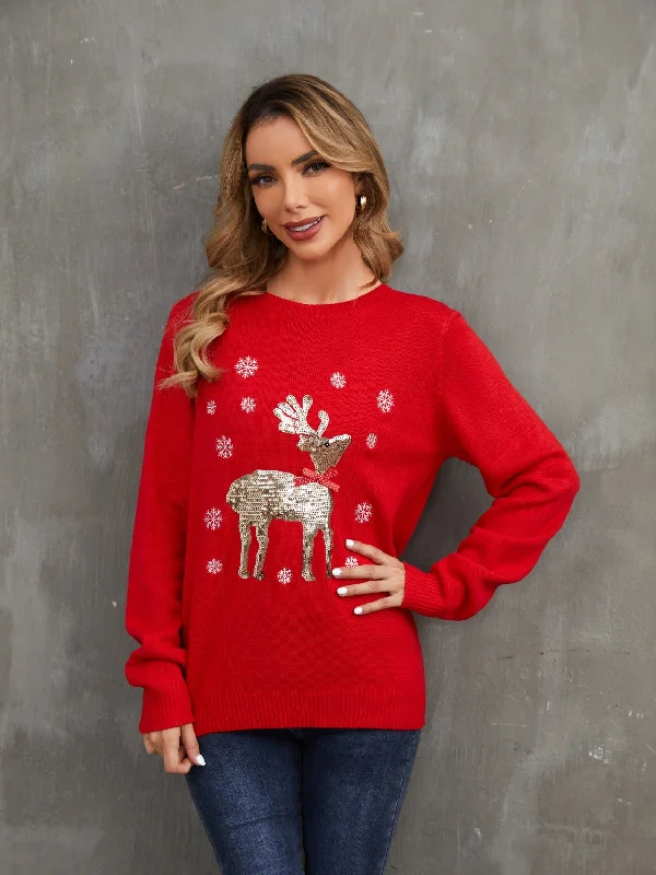 saffron active pullover sweater -TastyHottie - Sequin Reindeer Graphic Ugly Christmas Sweater