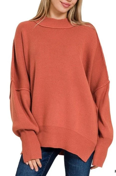 nickel bold pullover sweater -Side Slit Oversized Sweater