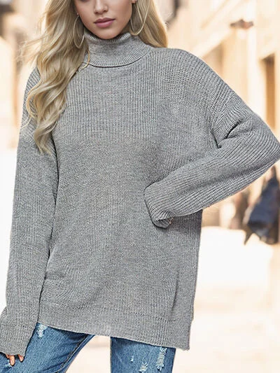 tropical airy pullover sweater -TastyHottie - Turtleneck Drop Shoulder Long Sleeve Sweater