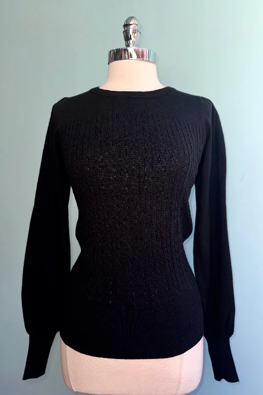 plum vivid pullover sweater -Una Puff Sleeve Sweater in Black by Banned