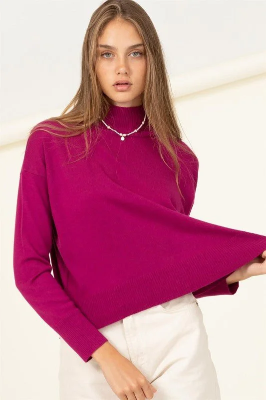 lilac sleek pullover sweater -Warm Personality High-Neckline Sweater