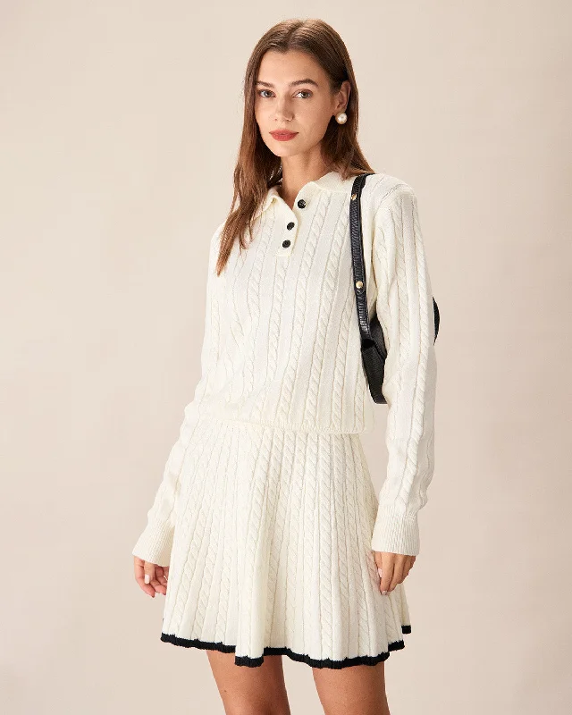 form striking pullover sweater -White Contrasting Button Sweater