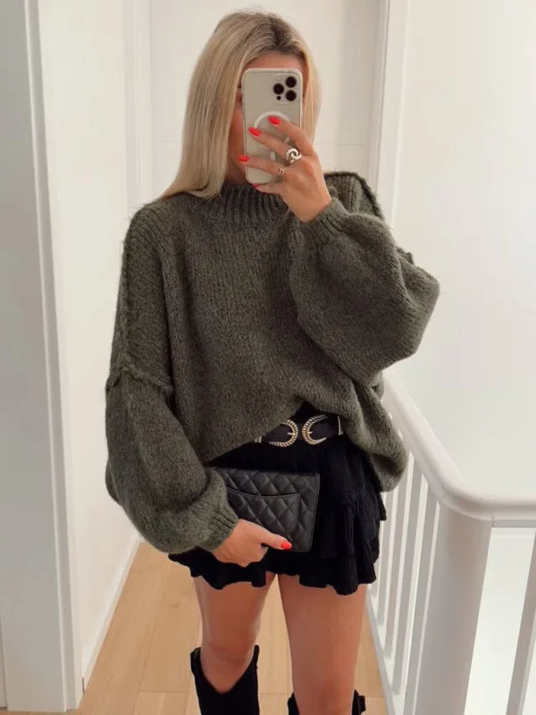 kiwi refined pullover sweater -TastyHottie - Women's Street Fashion Seamless Long Sleeve Loose Knit Fashion Sweater