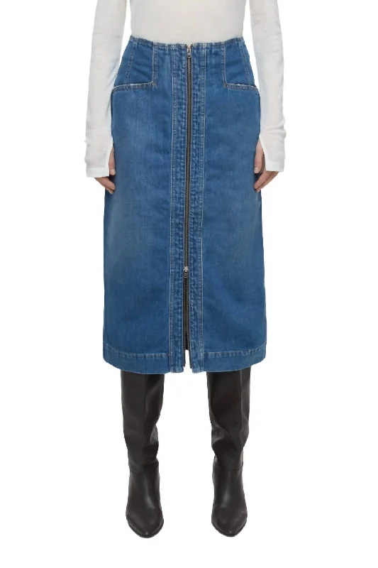 skirts men ridge cord -skirts men ridge cord -Denim Skirt With Zip In Mid Blue