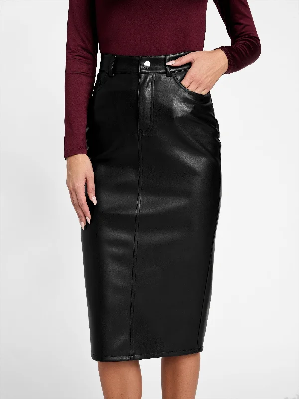 wool-cotton skirts warm -wool-cotton skirts warm -Faux-Leather Midi Skirt