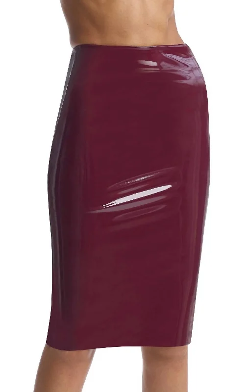 silk-bamboo skirts luxe -silk-bamboo skirts luxe -Faux Patent Leather Midi Skirt In Burgundy