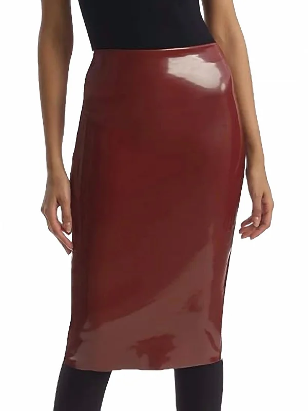 skirts teens cosmic sage -skirts teens cosmic sage -Faux Patent Leather Midi Skirt In Sienna