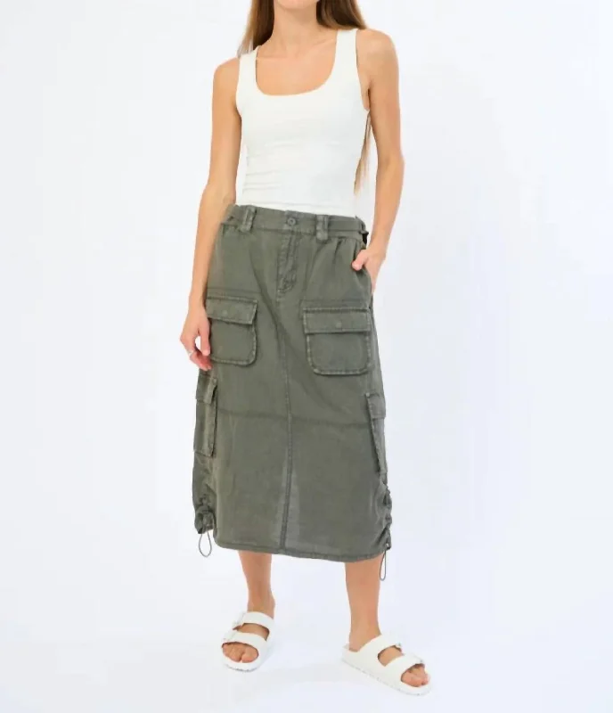 skirts with vented sides -skirts with vented sides -Lilo Linen Skirt In Fatigue