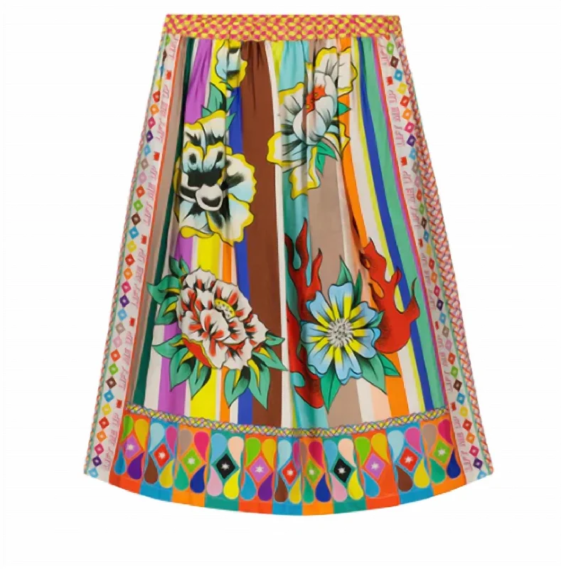 skirts with shell trim -skirts with shell trim -Vanessa Printed Midi Skirt In Flower