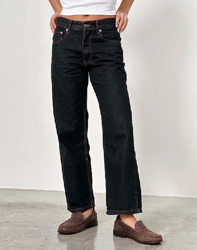 pants with twisted hems -pants with twisted hems -Mid Rise Awkward Parallel Jeans in Indigo