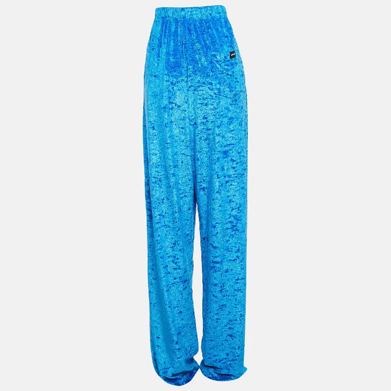 long pants beach layer -long pants beach layer -Balenciaga Blue Velour Wide-Leg Pants