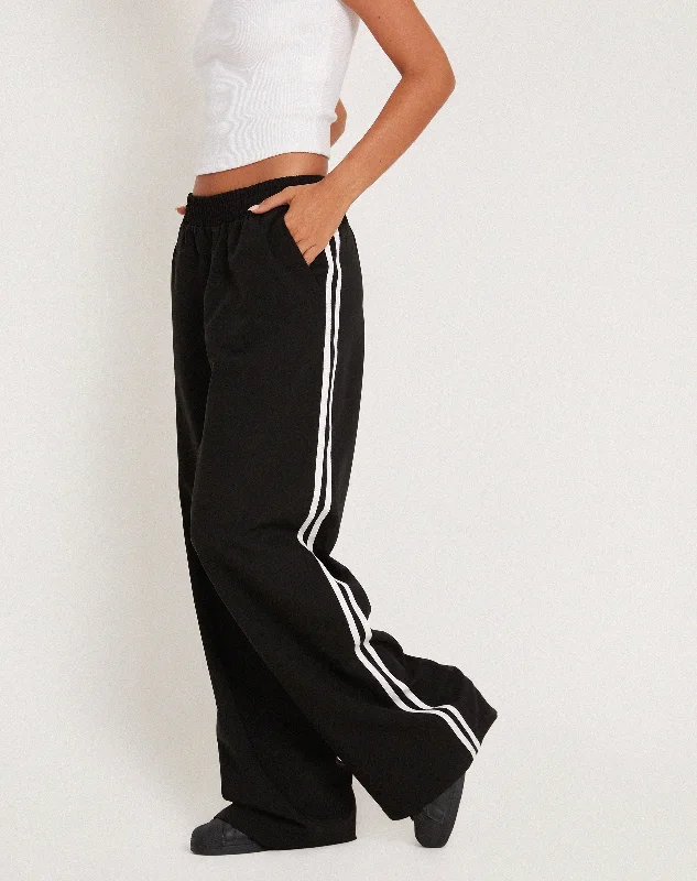 pants with lattice hems -pants with lattice hems -Bennett Wide Leg Trouser in Tailoring Black with White Stripe