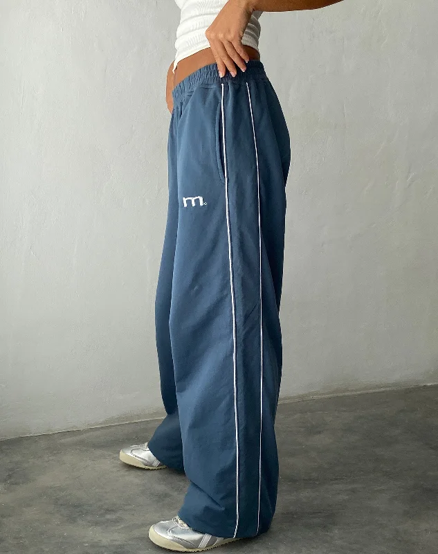 basalt pants dark shine -basalt pants dark shine -Benton Wide Leg Jogger in Blue with 'M' Embroidery