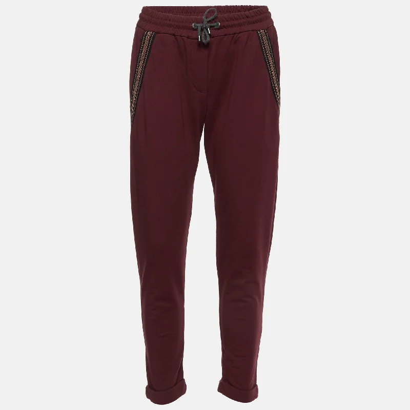 pants with twisted cuffs -pants with twisted cuffs -Brunello Cucinelli Burgundy Cotton Knit Pants