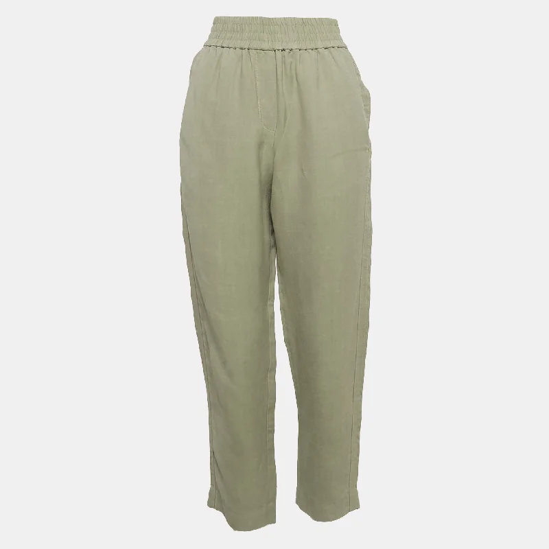 pants with vented hems -pants with vented hems -Brunello Cucinelli Grey Linen Blend Pant