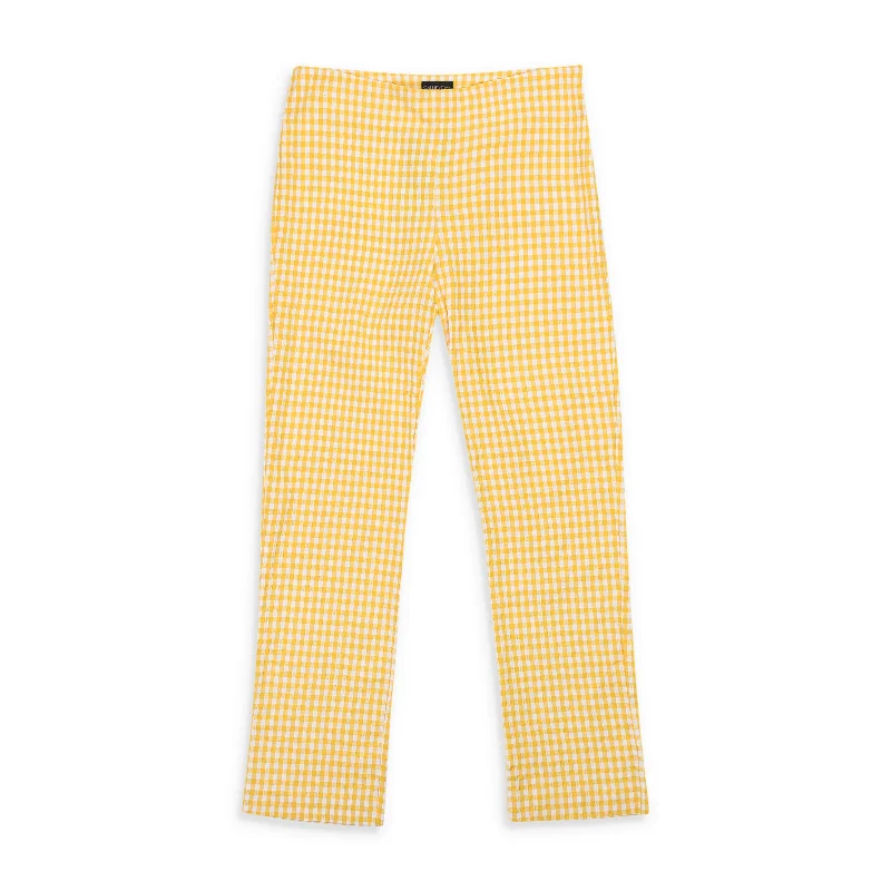 silk-bamboo pants luxe -silk-bamboo pants luxe -CALLIPYGIAN SEERSUCKER GINGHAM YELLOW NARROW PANT