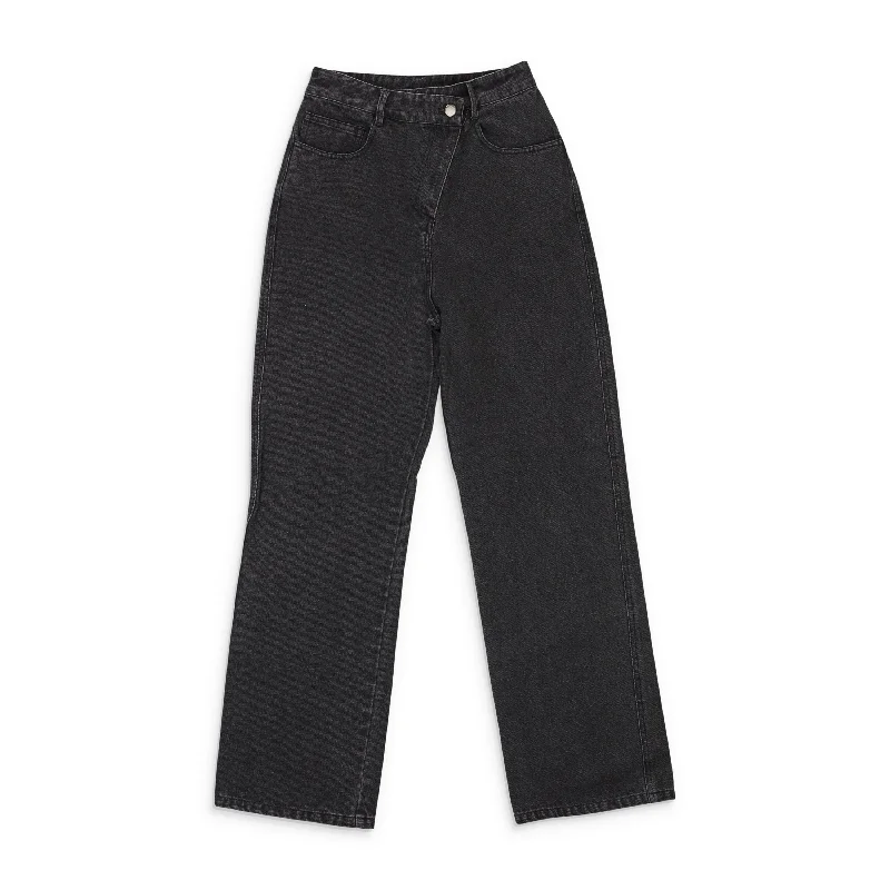 high-waisted pants urban chic -high-waisted pants urban chic -CALLIPYGIAN WASHED WIDE LEG SLANTED FLY BLACK WIDE-LEG JEANS