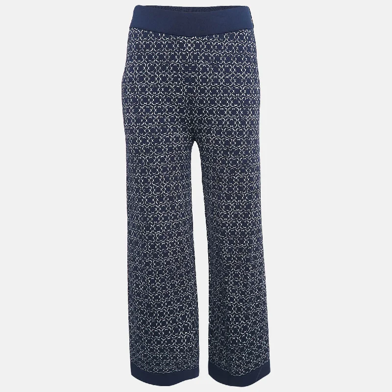 long pants summer vibe -long pants summer vibe -Carolina Herrera Navy Blue Patterned Jersey Wide-Leg Pants