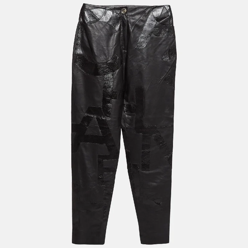 pants kids starry prairie -pants kids starry prairie -Chanel Black Leather Logo Patch Detail Pant