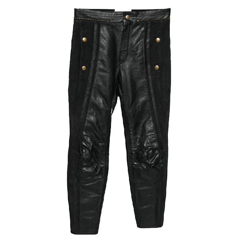 pants women misty smoke -pants women misty smoke -Chloé Black Leather & Nubuck Paneled Cropped Biker Pant