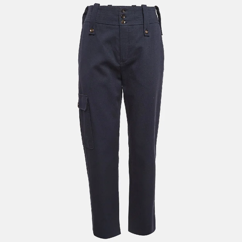 pants with vented sides -pants with vented sides -Chloe Deep Navy Blue Gabardine Cotton Cargo Pant