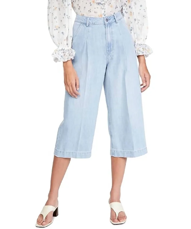 pants with shell studs -pants with shell studs -Clarice High Waist Culotte Crop Jeans In Blue