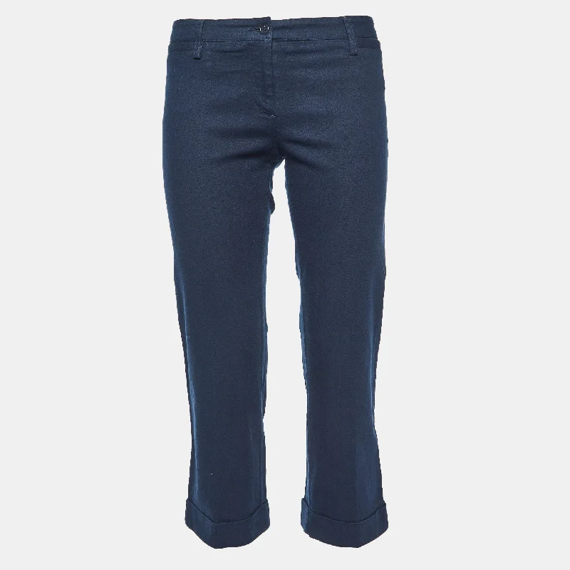 silk-cotton pants luxe -silk-cotton pants luxe -Dolce & Gabbana Navy Blue Cotton Capri Pants