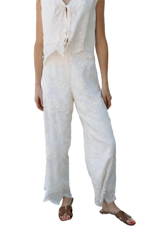 organic hemp pants eco -organic hemp pants eco -Embroidered Pants In White