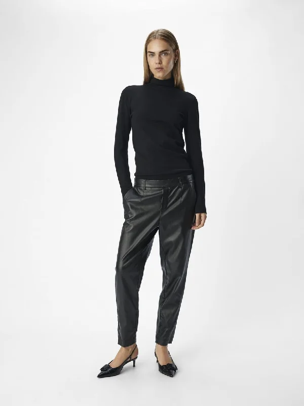 pants with shell studs -pants with shell studs -Emma Tapered Coated Pants (Black)