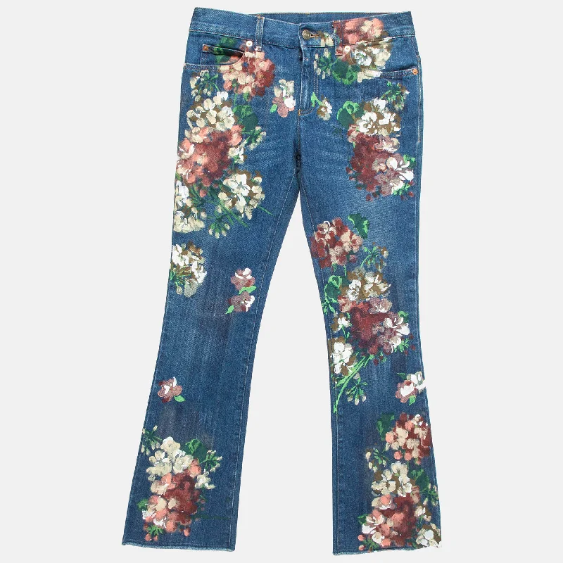 pants men nomad check -pants men nomad check -Gucci Blue Floral Hand Painted Denim Jeans