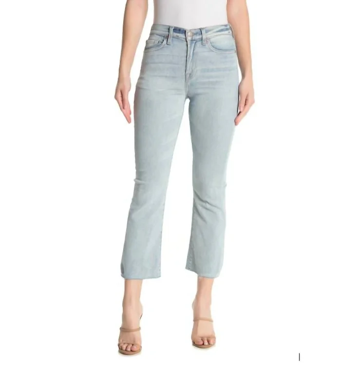 linen-cotton pants airy -linen-cotton pants airy -High Rise Kick Flare Raw Hem Jeans In Light Blue