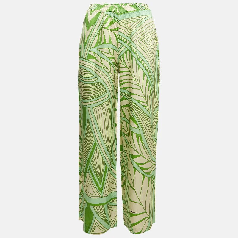 pants women twilight sage -pants women twilight sage -Just Cavalli Green Printed Silk Wide-Leg Pants