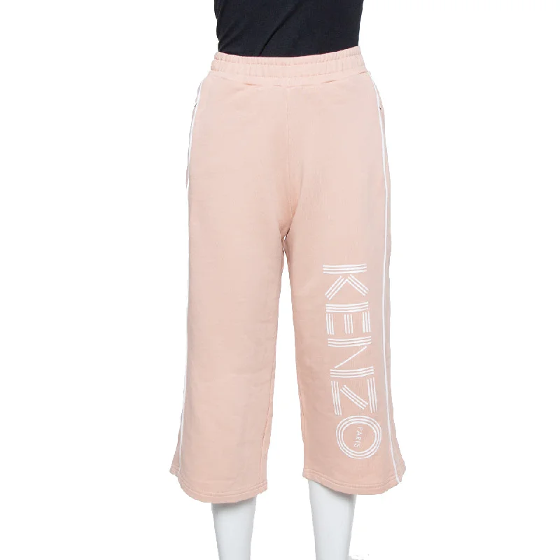 chevron pants dynamic pattern -chevron pants dynamic pattern -Kenzo Salmon Pink Knit Logo Printed Cropped Track Pants