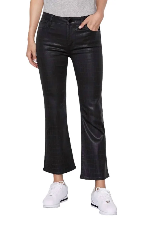 cropped pants summer flair -cropped pants summer flair -Le Mini Boot Crop Croc Coated Jeans In Black